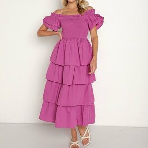 NEW Cleobella Kaiya Midi Tiered Dress in Azalea Pink S